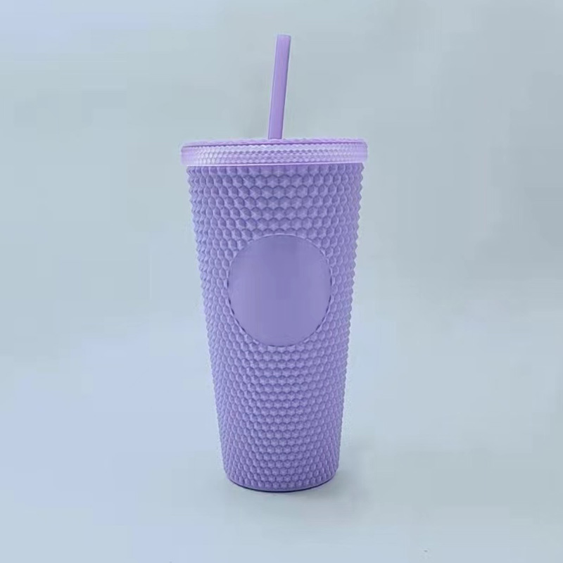 Fashional double wall PS plastic cup with straw
